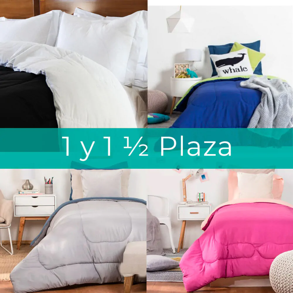 Para 1, 1 ½ y Twin Size: Acolchado Cubrecama Duo Colores Lisos Reversible
