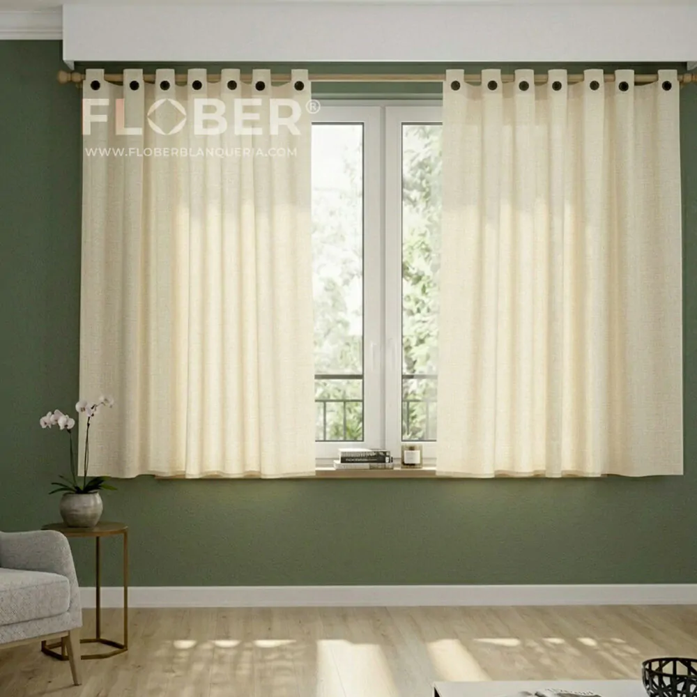 Cortas 1,50m.: Juego De Cortinas Cortas con Botones Estilo Rústico