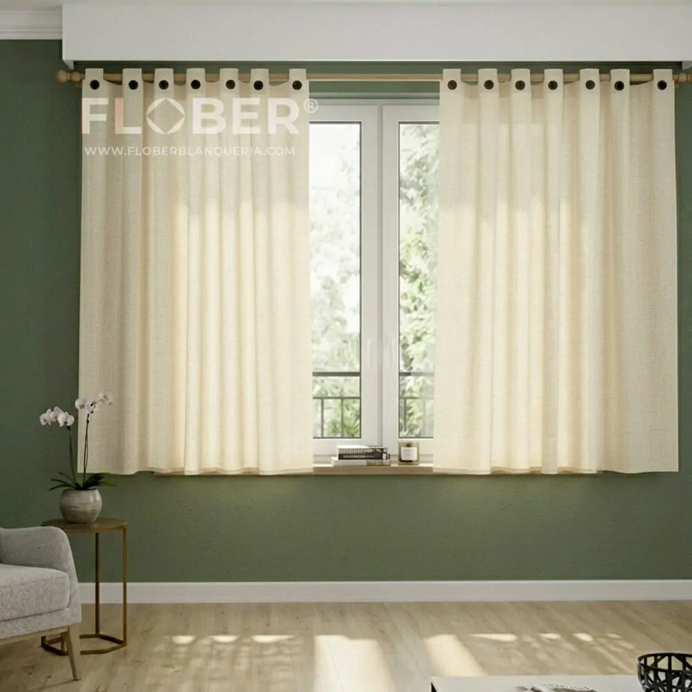 Cortas 1,50m.: Juego De Cortinas Cortas con Botones Estilo Rústico Cortas 1,50m.: Juego De Cortinas Cortas con Botones Estilo Rústico 2
