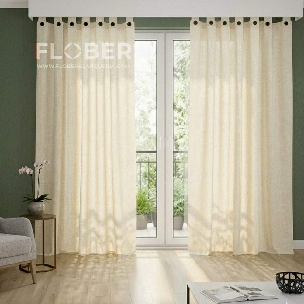 Largas 2,10m.: Juego De Cortinas Largas con Botones Estilo Rústico