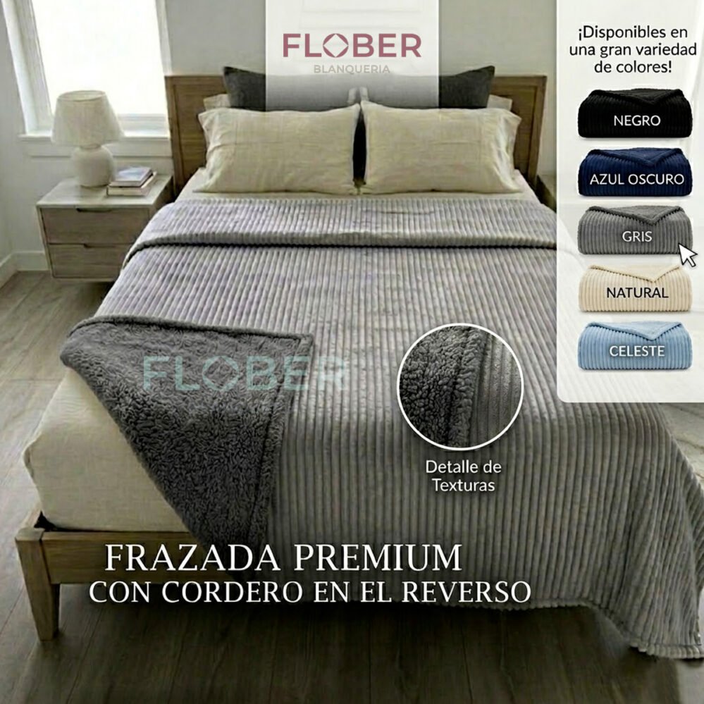 Para 2, 2 ½ y Full Size: Frazada Con Cordero Premium Lisas Relieve Acanalado Para 2, 2 ½ y Full Size: Frazada Con Cordero Premium Lisas Relieve Acanalado 2