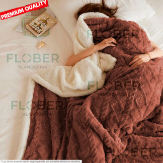 2, 2 ½ y Queen Size - Frazada Manta Con Cordero Relieve Jacquad Premium Trenzada 3