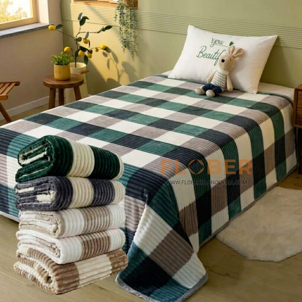 Para 1, 1 ½ y Twin Size: Frazada Con Cordero Escocesas Relieve Acanalada 2