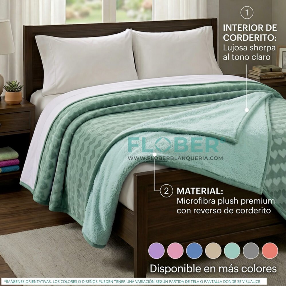 Para 1, 1 ½ Plaza y Twin Size: Frazada Con Cordero Lisas Relieve Corazón 2