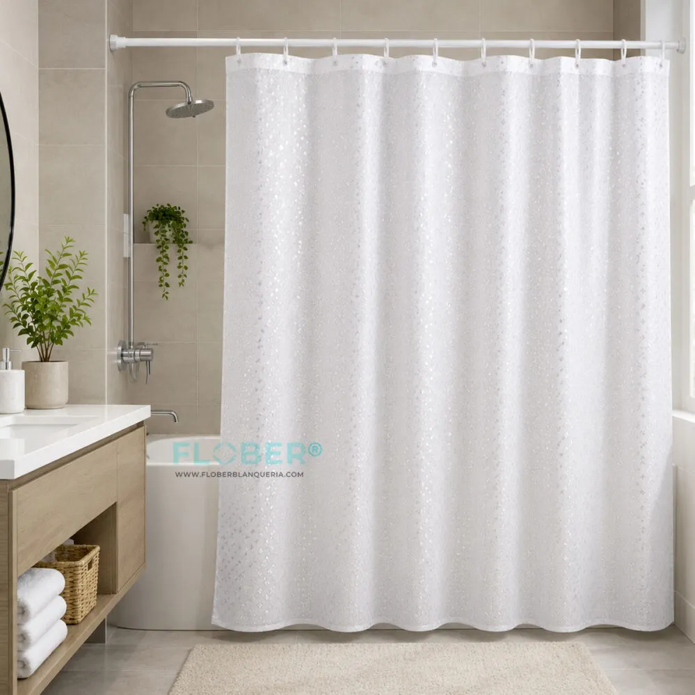 Medidas 180x180cm: Cortina de Baño AntiHongo de Raso con Ganchos 2